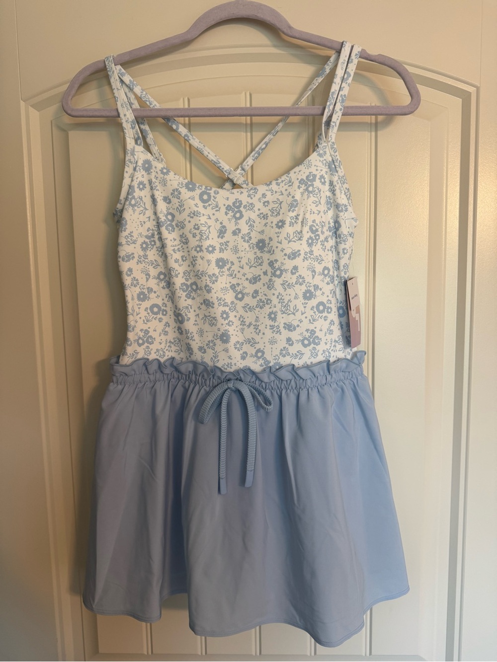 JoyLab Light Blue Floral Mini Dress with Drawstring Waist